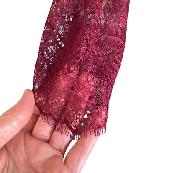 Greylin Burgundy Shirley Lace Sheath Dress LARGE Whimsygoth Dark Fairy Prom - Picture 10 of 14